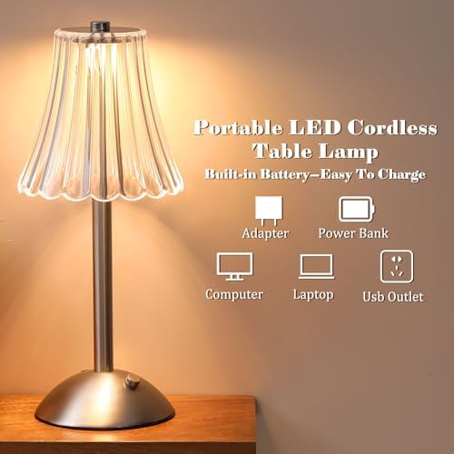 Liliful 1 Pcs Cordless Table Lamp LED Touch, Silver, Rose Style - Image 3