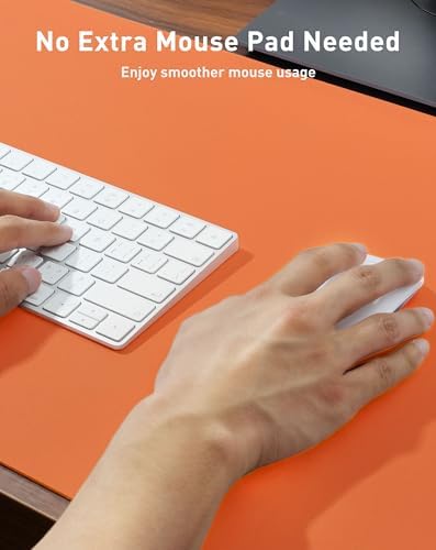 Aothia Faux Leather Desk Mat - Large Mouse Pad, Non-Slip PU Leather Blotter, Waterproof Writing Surface for Office and Home (Hermes Orange, 63" x 17") - Image 4