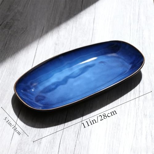 Blue Decorative Bowl – 11" Long Oval Ceramic Bowl, Ocean-Inspired Accent Dish for Keys, Jewelry, Candy or Fruit, Modern Blue Decor Tray for Entryway Table, Coffee Table, Kitchen Counter or Home Decor - Image 2