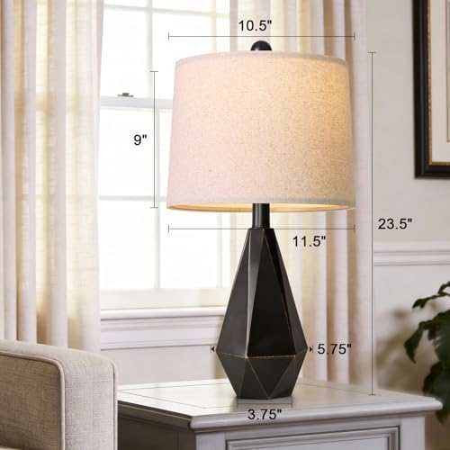 PoKat Table Lamps Set of 2 for Bedroom, 23.5'' High Farmhouse Nightstand Lamps for Living Room, Modern Bedside Lamps with Linen Shade for Office Sideboard Hallway Gift (Matte Black) - Image 6