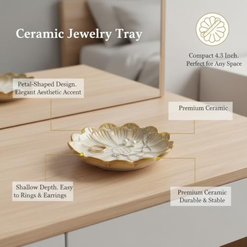 Petal Shaped Ceramic Jewelry Tray, Small Decorative Dish for Rings Earrings, Vanity Organizer for Nightstand Desk Bathroom (1 Piece) - Image 4