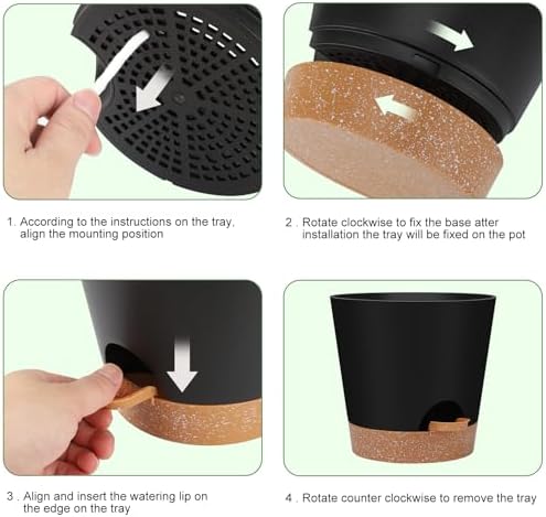 YNNICO Indoor Self Watering Planters with Drainage Holes and Saucers, 8, 7, 6.5, 6, 5.5, 5 Inches, Black, 6 Pots (Pack of 2) - Image 4