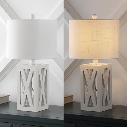 JONATHAN Y Stewart Rustic Wood Bedside Table Lamp 21.5", White, Set of 2 - Image 6