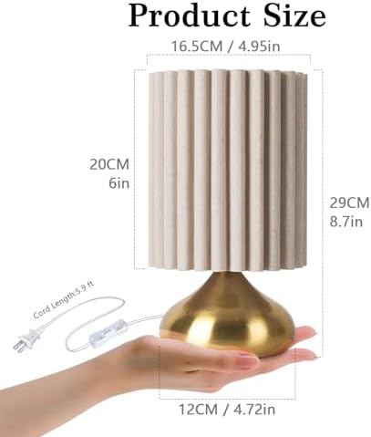 Ziqqeelam Gold Small Table Lamp with Scalloped Linen Shade, Mini Brass Gold Table Lamp for Bedroom Nightstand, Cute Desk Night Light for Living Room, Bookshelf, Kitchen Counter, Kids Room, Office - Image 2