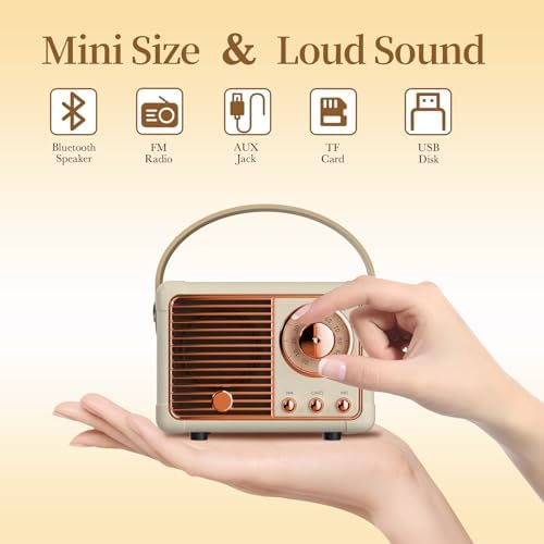 Retro Bluetooth Speaker, Wireless Mini Portable Speakers Support USB/TF Card/AUX, Vintage Decor, Retro Radio Bluetooth Speaker for Kitchen Desk Bedroom Office Outdoor, Gifts for Teens, Cream - Image 3
