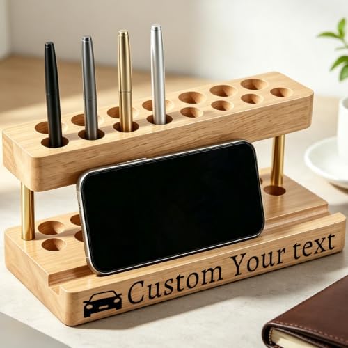 Custom Pencil & Pen Holder for Desk with 15 Slot and Cell Phone Holder - Image 5