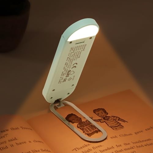 Akomid USB Rechargeable Book Light for Reading in Bed, 8 LEDs Bookmark Style Clip on, Eye-Cared Amber Light Mode for Kids, Blue Light Blocking, Stepless Dimming, Turquoise - Image 2
