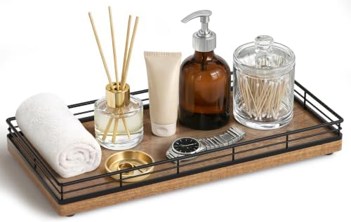 Bathroom Vanity Tray for Countertop, 12" x 6" Acacia Wood Toilet Tank Tray by Focusonit