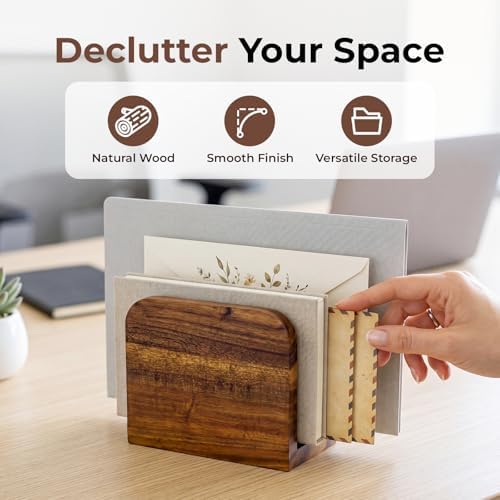 Acacia Wood Mail Organizer Countertop -Letter Holder for Office Desk - Image 2