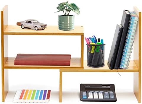 Natural Bamboo Desktop Organizer, Attractive Design, Stand Shelf for Books by RoyalHouse