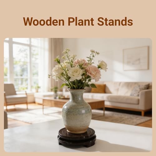 Wood Vase Stand Rotating,Table Lamp Base,3.5 Inch Small Chinese Oriental Plant Stand,Bonsai Stand,Lamp Riser,Round Display Stand for Fishbowl Flower Pot Indoor - Image 6