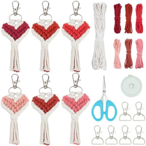 INFUNLY 6 Sets Macrame Heart Keychain Kits Boho Macrame Key Chain Kit DIY Small Macrame Keychain Kits with Tassels Instruction for Bag Charms Car Key Purse Wallet Phone Wedding Gift by INFUNLY