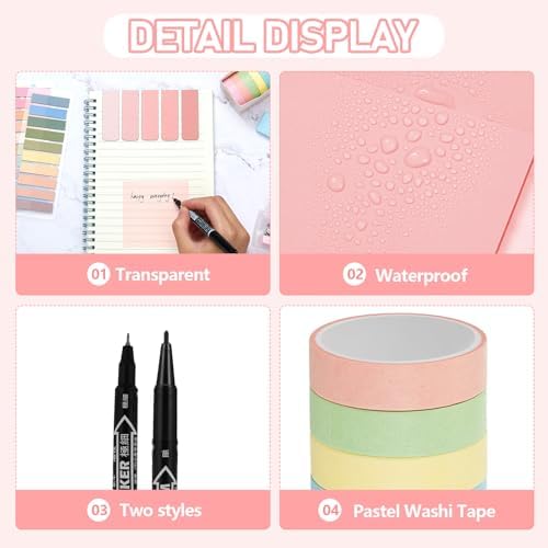 Sinload 60 Pcs Aesthetic Book Annotation Kit School Supplies Cute Pencil Case Mini Stapler Set 12 Highlighter 5 Gel Pen 6 Pencil 5 Magnetic Bookmark 1220 Sticky Note Student Stationary(Pink) - Image 4