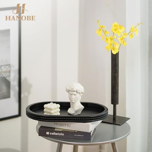Hanobe Black Decorative Trays for Living Room Coffee Table, Beaded Edge - Image 5