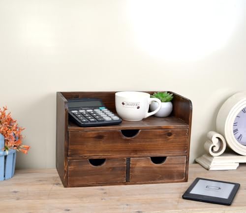 Brown Wooden 3 Drawer Desk Organizer with Shelf, Mail Rack Vanity Storage - Image 3