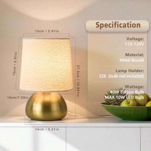 Mini Brass Table Lamp with Bouclé Linen Shade, Modern Small Bedside Lamp for Kitchen Counter, Bedroom, Desk, Bookshelf, Living Room,Kids Dorm - Image 2
