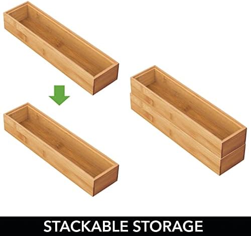 mDesign Slim Wooden Bamboo Drawer Organizer for Office - 12" Long Stackable Storage Box Tray for Desk Drawers/Cabinet - Junk Drawer and Accessories Organization - Echo Collection, 2 Pack, Natural Wood - Image 6