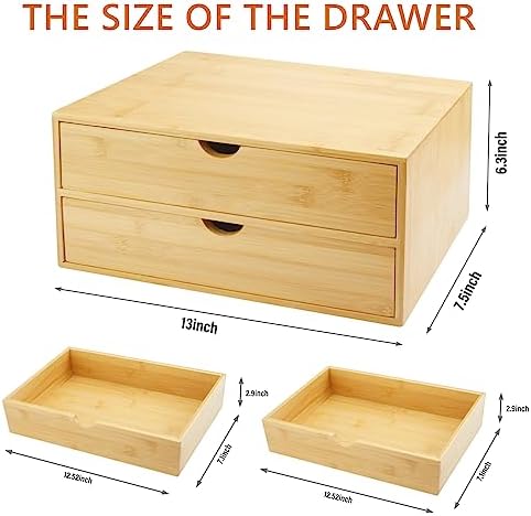 Charmewooden Bamboo Desk Organizer With Drawers Countertop Drawers Counter Storage Box Corner Desk Organizer for Home Office No Assembly Required - Image 3
