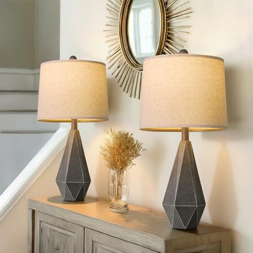 PoKat 23'' Table Lamps Set of 2 for Living Room Bedroom, Farmhouse Bedside Lamps, Resin Vintage Lamps for Night Stands, Office Sideboard Guest Room Hallway (Deep Gray) - Image 7
