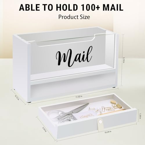 Two-Layer Solid Wooden Mail Storage Organizer Holder with Clear Acrylic Top and Bottom Drawer, Leather Handle, Keeping Mail, Bills, Letters, Cards and Office Supplies in One Place, Home Decor Gifts - Image 7