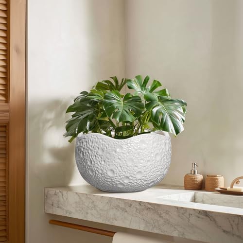 10 Inch Plant Pot - Ceramic Planter for Indoor Outdoor, Round Bonsai Pots, Decorative Flower Pots with Drainage Hole, Modern Unique Planters, House Decor, Home Gifts, White - Image 7