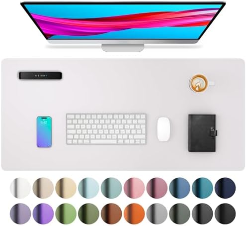 Aothia Large PU Leather Desk Pad Protector – Non-Slip Mouse Pad & Writing Mat for Office/Home, Waterproof, Easy to Clean (23.6" x 13.7", Pale Lavender White) by AothiaSimpleNaturalUnique