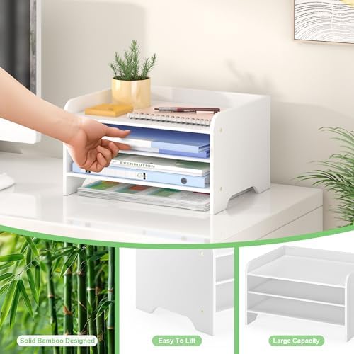 Bamboo File Organizer for Desk, Desktop Paper Tray and Mail Holder - Image 6