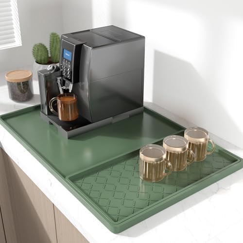 Rnivvi Silicone Coffee Mat, 16" x 24" Waterproof Raised Edge Coffee Bar Mats for Espresso Machine Station Accessories, Heat Resistant Detachable Dish Drying Pad for Kitchen Counter, Dish Rack, Green by Rnivvi