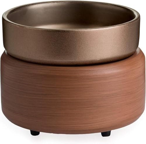 Candle Warmers ETC 2-in-1 Candle and Fragrance Warmer for Warming Scented Candles or Wax Melts and Tarts with to Freshen Room, Pewter Walnut by CandleWarmersEtc