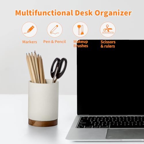Ceramic Pen Holder for Desk, Pencil Cup, (White,Set / 1) - Image 4