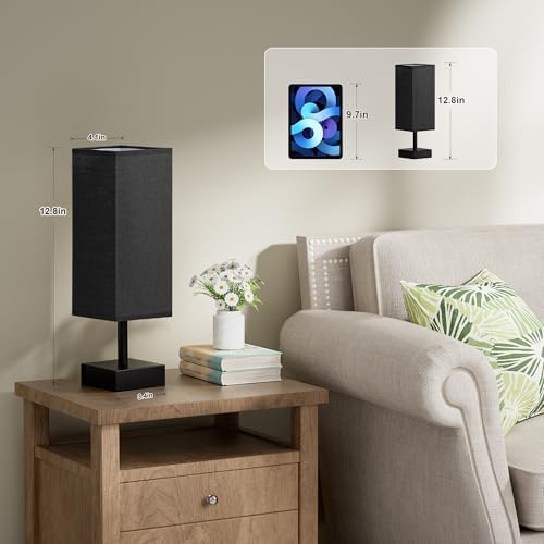 aooshine Small Bedside Table Lamp for Bedroom - Square Black Fabric Shade - Image 3
