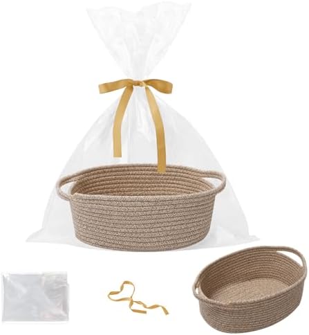 Woven Rope Basket,Baby Gift Basket with Bag & Ribbon, Mixed Brown by HZFTJOY