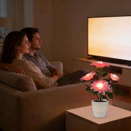 Artificial Pink Dahlia Flower Lamp Light for Bedroom Bar Coffee Shop Wedding Decor, Gifts for Women Mom Daughter Grandma Aunt Girlfriend Coworker Friend Birthday Christmas Valentines Mothers Day - Image 4
