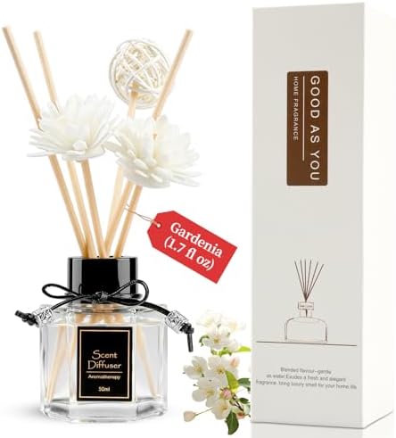 Gardenia Reed Diffuser 1.7 fl oz, Lush White Floral Home Scent, Non-Toxic Plant-Based Essential Oil with 6 Diffuser Sticks, Long-Lasting Natural Air Freshener for Living Room & Bathroom by WOHSEROM