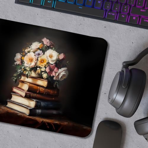 Moody Floral Book Mouse Pad, Book Lovers Readers Gifts, Dark Cottagecore Bookish Mouse Pads for Wireless Mouse Computers Laptop Desk Accessories, 9.5x7.9 Inch - Image 5