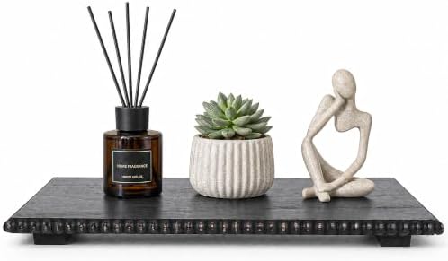 Beaded Wood Risers 16" Rustic Display Stand for Boho Decor(Rustic Black) by MITREL