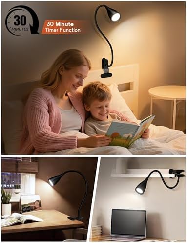2 PCS Reading Light for Book in Bed,Clip on Light Reading Lamp with Adapter - Image 5