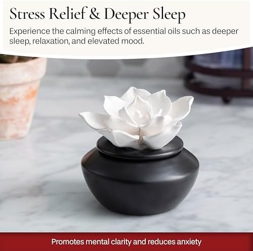 Airomé White Flower, Porcelain Passive Essential Oil Diffuser (with 15ml Peppermint Essential Oil) – Non-Electric, Battery-Free, Improves Sleep, and Relieves Stress - Image 4