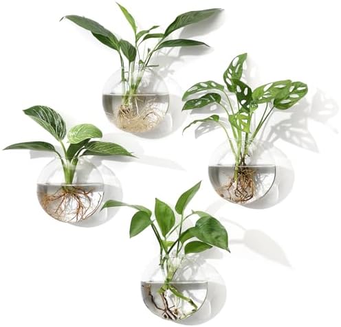 Wall Propagation Planters, 4 Pack Oblate Hanging Plant Holder Vase by ONEPENG