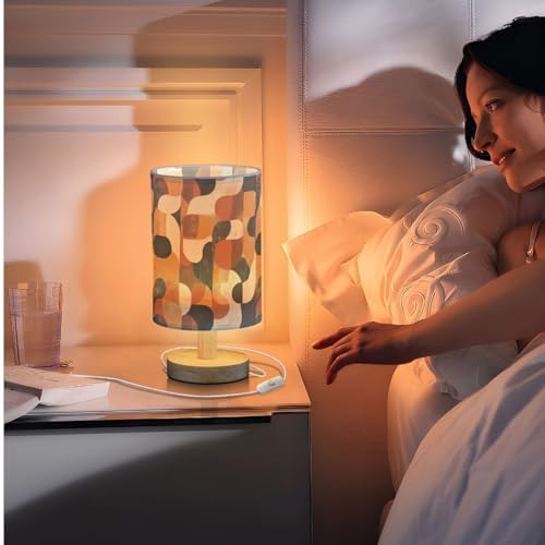 Rustic Modern Style Abstract Pattern Bedside Table Lamps with USB Port for Bedroom Lamp Accent Table Lamp Small Nightstand Lamp Sturdy Linen Shade Wooden Base Decorative Lamps for Kids|Dorm|Ho - Image 7