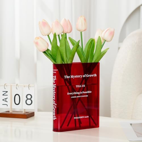 Puransen Clear Book-Shaped Vase for Centerpiece Home Indoor Desk Decor，Red by Puransen