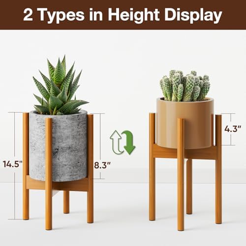 MUDEELA Plant Stand for Indoor, Bamboo Material, Pale Brown, 14.5 Inch Tall - Image 5
