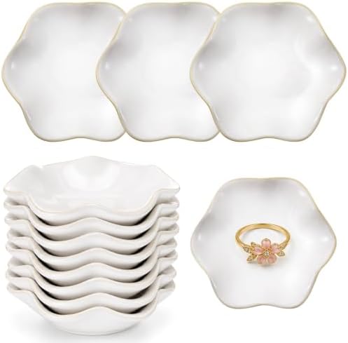 9 Pcs Ceramic Jewelry Dish Bulk White Lotus Leaf Shape Ring Holder Dish, Small Key Bowl Decorative Ring Tray, Ceramic Trinket Tray for Earrings, Rings, Key Bowl (White, 4.3in) by Unknown