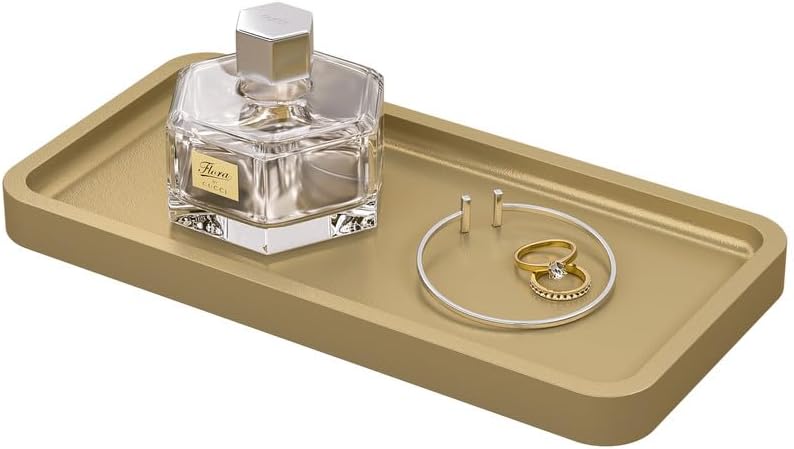 Weenson Gold Bathroom Vanity Tray for Countertop Makeup Perfume Jewelry Decor Candle Keys, Bamboo Kitchen Tray for Soap Dispenser Spice, Small Toilet Tray Nightstand 7.9" L x 4" W x 0.79" H by Weenson