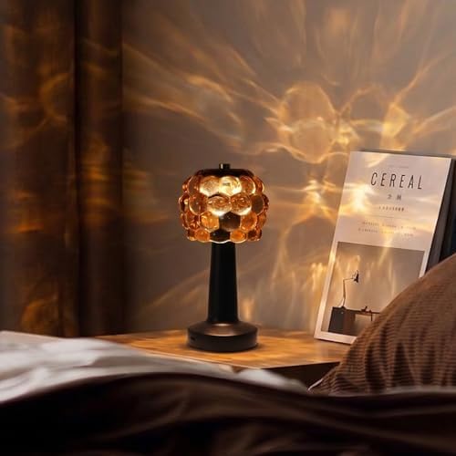 Cordless Table Lamp Rechargeable, Amber Glass Touch Lamp with 3 Color Modes & Stepless Dimming, Battery Operated Bedside Night Light, Housewarming Gifts for Women, Bedroom Decor - Image 4
