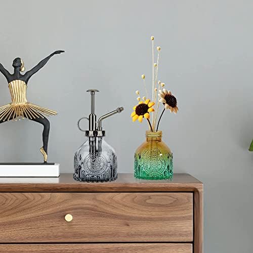 Glass Plant Mister Spray Bottle Indoor Watering Can 6.4inch Tall with Bronze Plastic Top Pump Vintage Small Plant for Outdoor Garden Succulent Flower (Gray) - Image 5