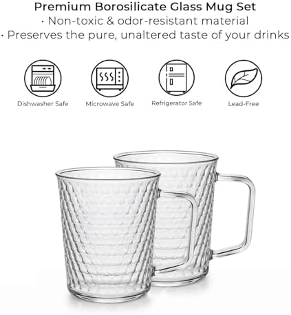 Aquach 20oz Glass Cups with handle Set of 2, Large Clear Coffee Tea Mugs - Image 5