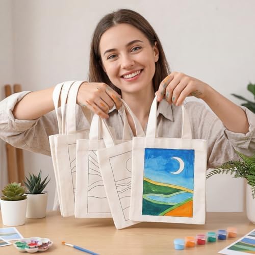 Aliceset 16 Pcs Color Your Own Bag Tote Bag Painting - Image 5