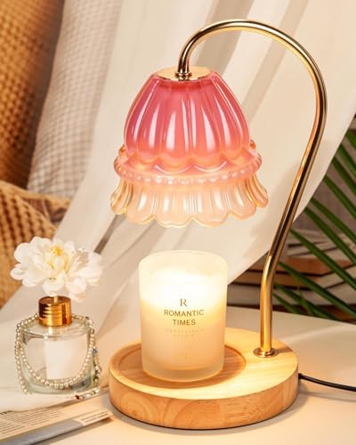 Funistree Flower Candle Warmer Lamp with Timer, Dimmable Candle Lamp Warmer, Christmas Birthday Gifts for Women Mom Her, Housewarming Home Decor, Lotus Wax Warmer for Yankee Candles - Pink Flower by Funistree