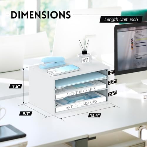3 Tier Wood Desk Organizer, Mail Sorter and Paper Organizer for Desk, White - Image 3
